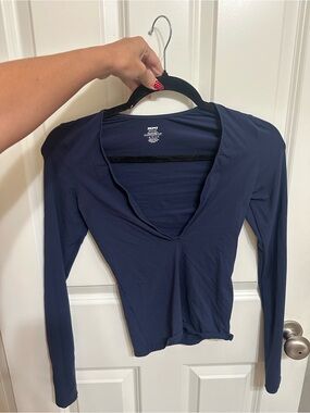 SKIMS Navy Deep V Long-Sleeve Tee